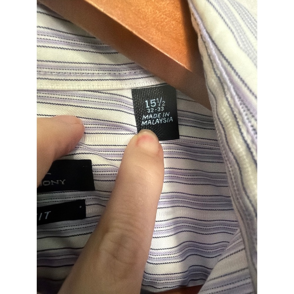 Marc‎ Anthony Slim Fit Striped Button Down Dress Shirt Blue Purple 15.5 32/33 - Picture 8 of 11